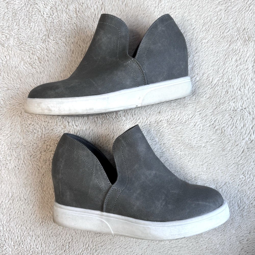 Gray Wedge Sneaker Shoes Faux Suede